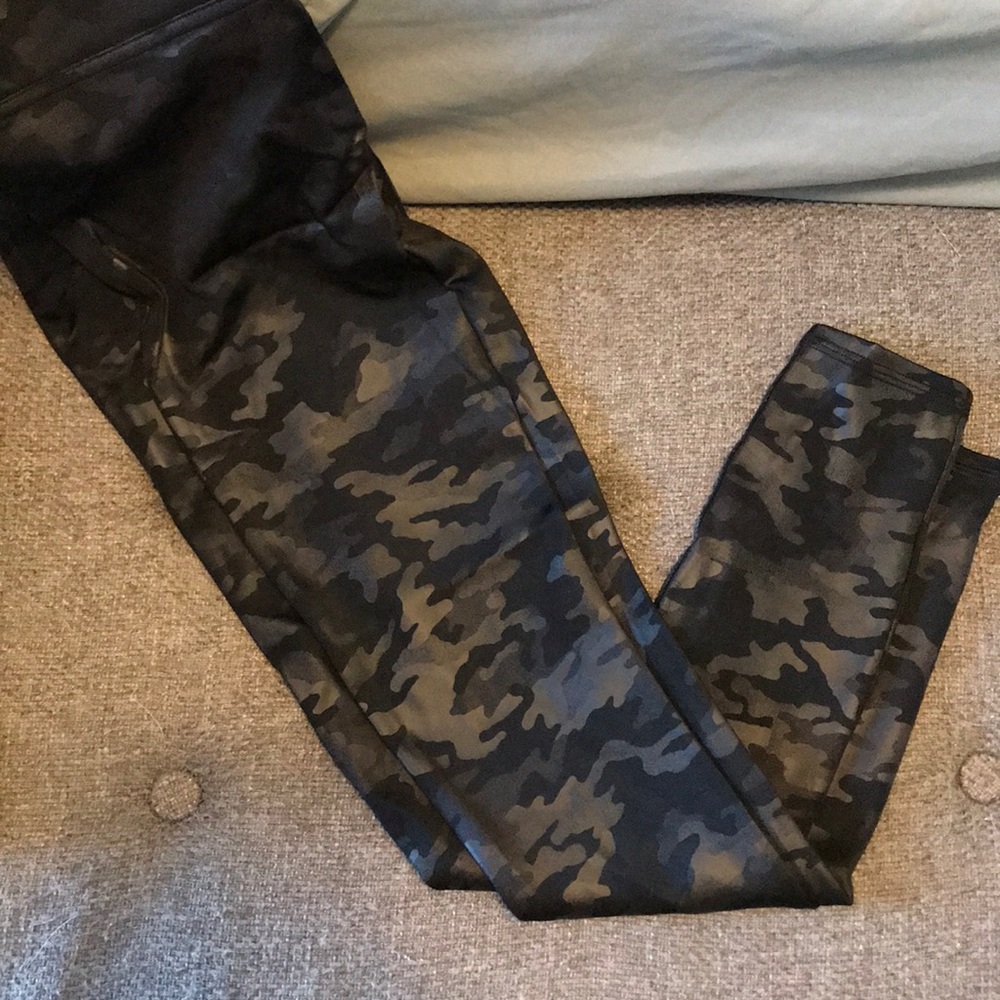 Spanx Faux Leather black camo leggings